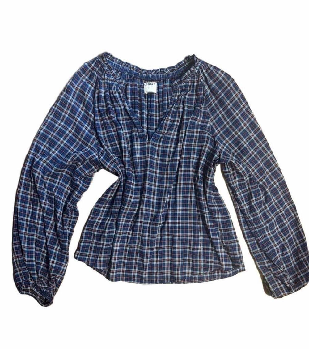 Old Navy Long Sleeve Plaid Poet Blouse Size M Blue